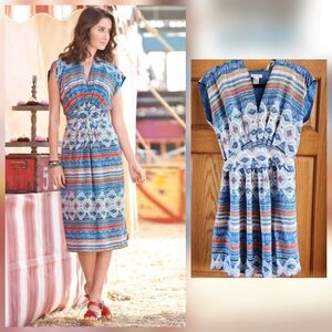 Sundance Dress Boho Colorful Stripes & Aztec Pattern 100% Silk Cap Sleeve Size 2